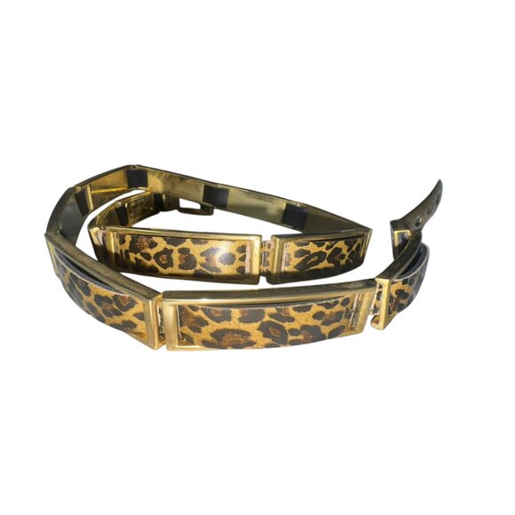 Leopard Print Gold Metal Adjustable Belt With Black Accents - Picture 10 of 11